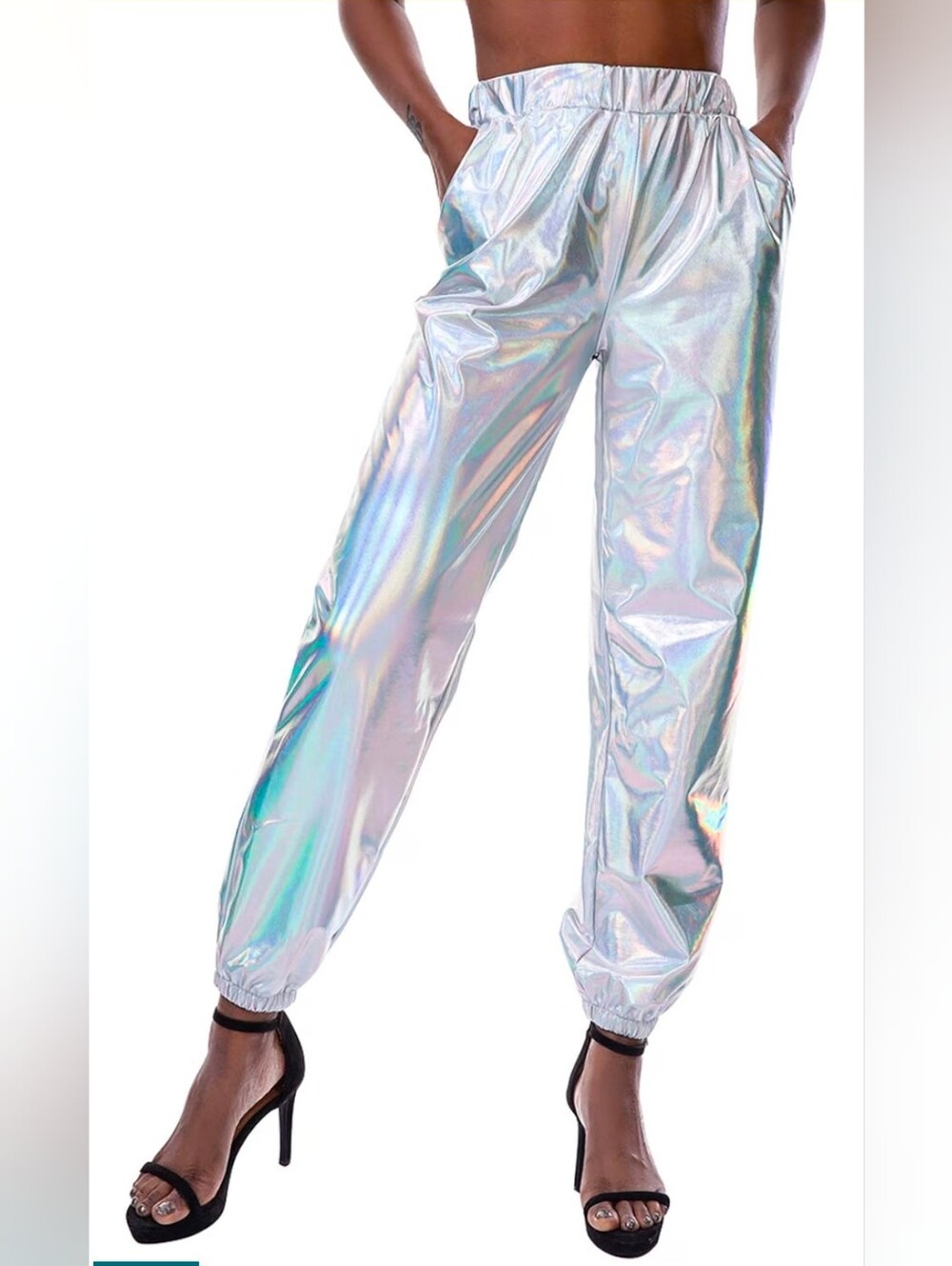 SIAEAMRG Womens Shiny Metallic High Waist Stretchy Jogger Pants Wet Look Hip Hop